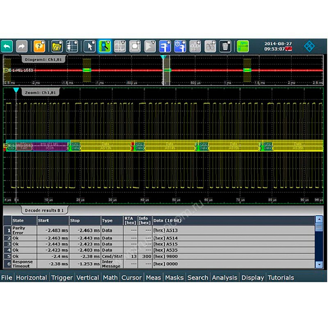 Опция синхронизации и декодирования последовательных шин данных MIL-1553 Rohde   Schwarz RTM-K6