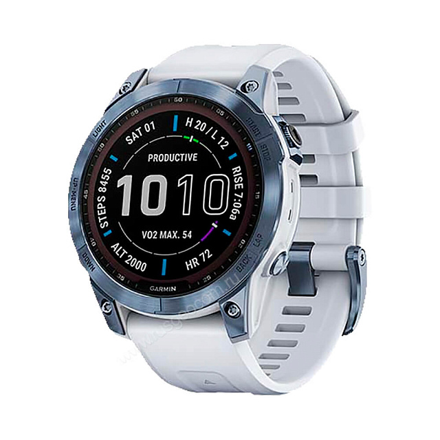 Часы Garmin Fenix 7 Sapphire Solar титановый синий минерал DLC с белым ремешком