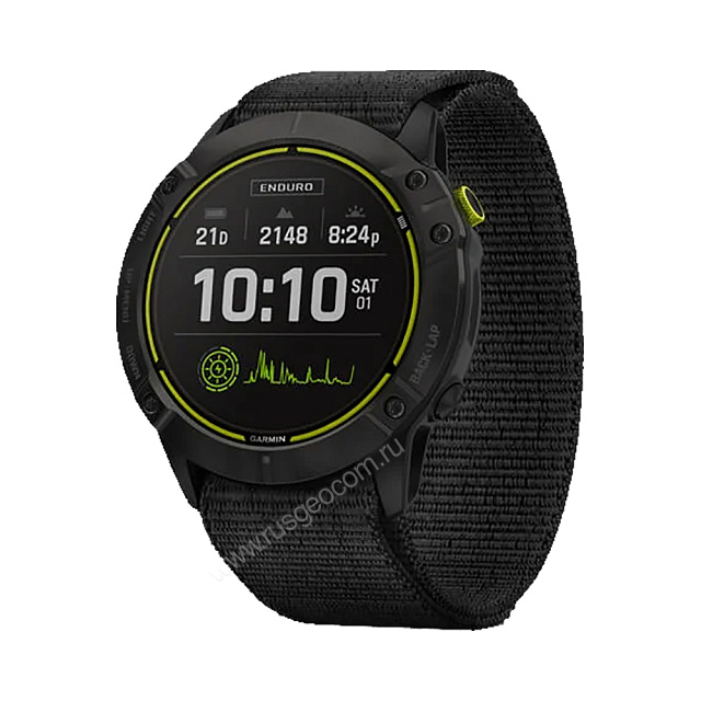 Часы Garmin Enduro титановый корпус с угольно-серым DLC-покрытием и черный нейлоновый ремешок UltraFit